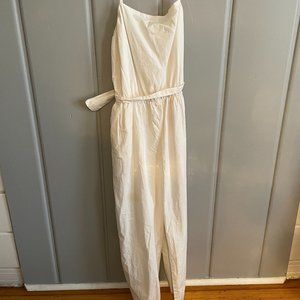 White Cotton Jumpsuit with Belt